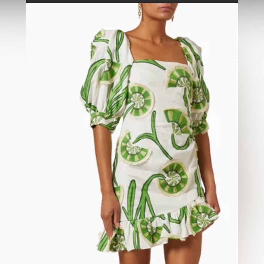 Alexis short green and white dress